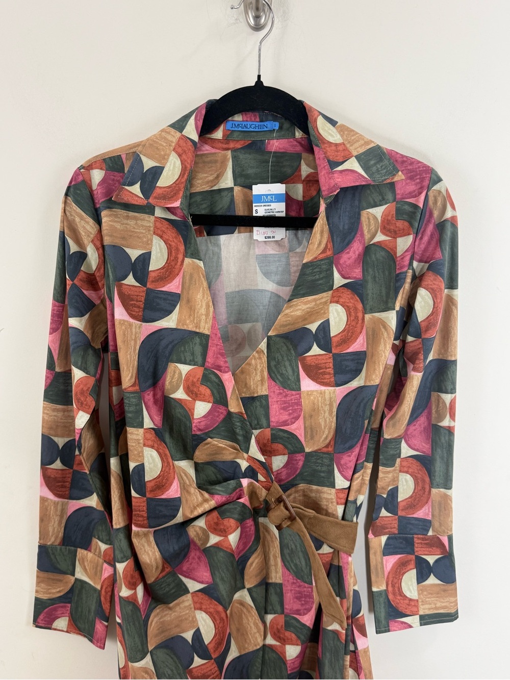 J. McLaughlin Mercer Midi Wrap Dress Size S Geometric Print Long Sleeve NWT - Picture 4 of 16